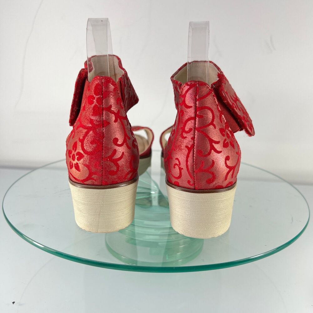 Gabor Paisley Wedge Sandals Red Platform Ankle Strap Leather - Picture 4 of 8